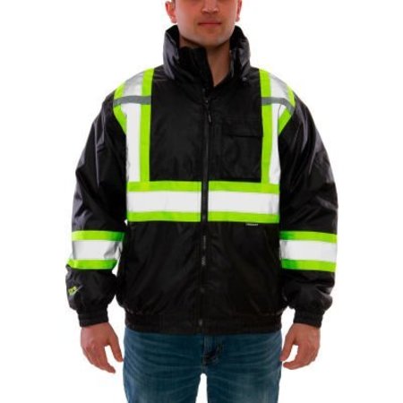 TINGLEY RUBBER Tingley® Bomber II„¢ Jacket, Black with Fluorescent Yellow/Green Tape, 2XL J26123C.2X